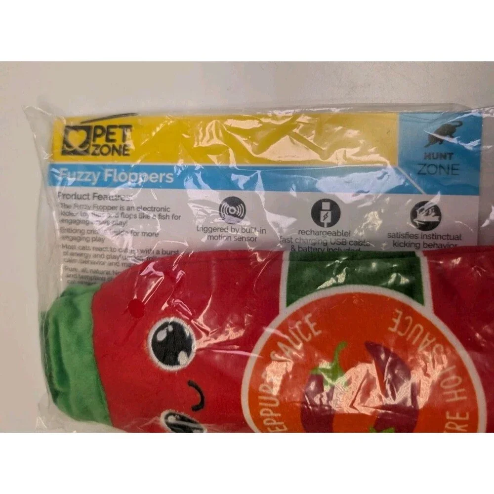 Pet Zone Rechargeable Fuzzy Flopper Kicker Hot Sauce Electronic Cat Toy